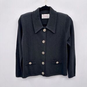 Laura petites vintage black gold button quiet luxury classic sweater blazer SM